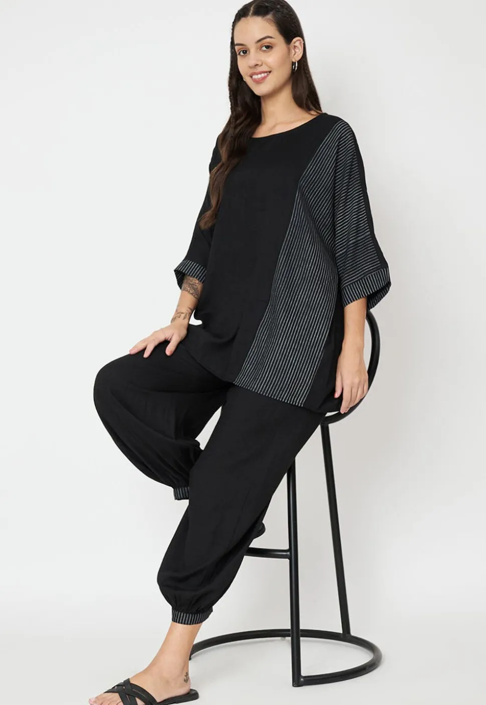 Block Printed Cotton Trouser in Black