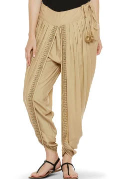 Block Printed Cotton Viscose Dhoti in Beige