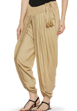 Block Printed Cotton Viscose Dhoti in Beige