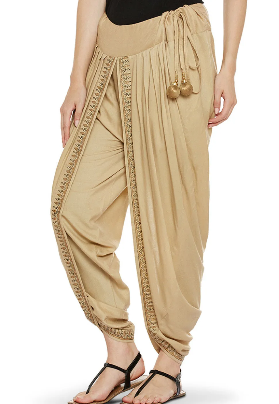 Block Printed Cotton Viscose Dhoti in Beige