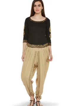 Block Printed Cotton Viscose Dhoti in Beige