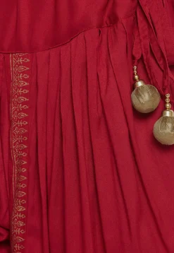 Block Printed Cotton Viscose Dhoti in Red