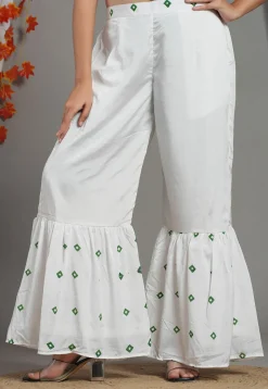 Block Printed Crepe Sharara in White