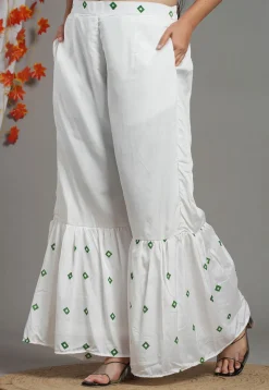 Block Printed Crepe Sharara in White