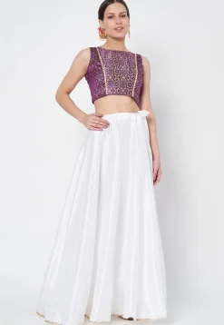 Block Printed Dupion Silk Blouse in Dark Purple