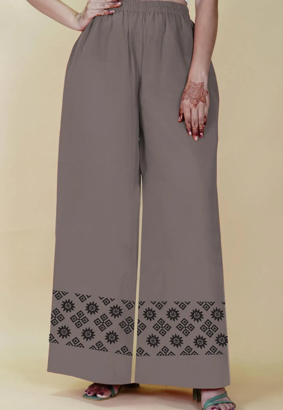 Block Printed Georgette Palazzo in Grey