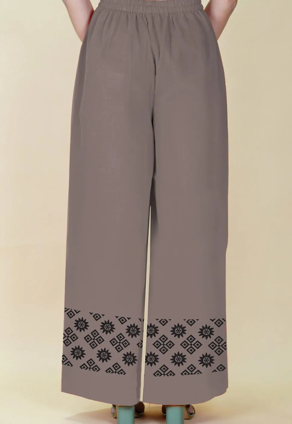 Block Printed Georgette Palazzo in Grey