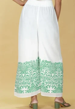 Block Printed Georgette Palazzo in White