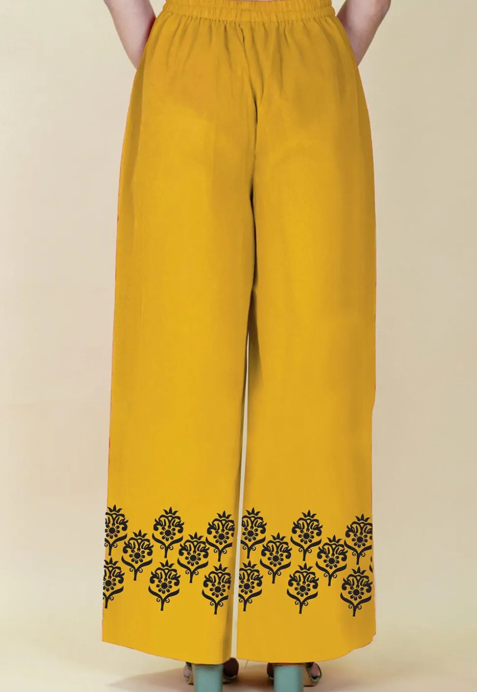Block Printed Georgette Palazzo in Mustard