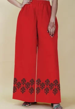 Block Printed Georgette Palazzo in Red