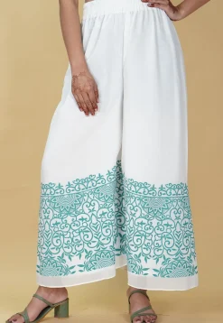 Block Printed Georgette Palazzo in Off White