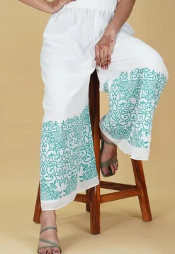 Block Printed Georgette Palazzo in Off White