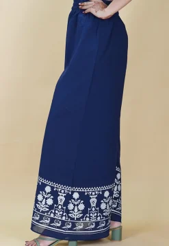 Block Printed Georgette Palazzo in Navy Blue