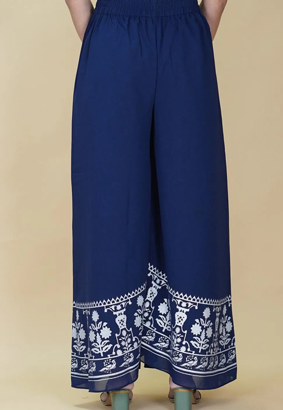 Block Printed Georgette Palazzo in Navy Blue