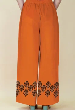 Block Printed Georgette Palazzo in Dark Orange