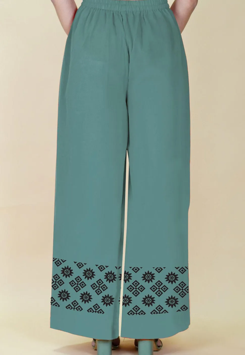 Block Printed Georgette Palazzo in Dusty Blue