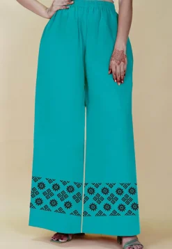 Block Printed Georgette Palazzo in Turquoise Blue