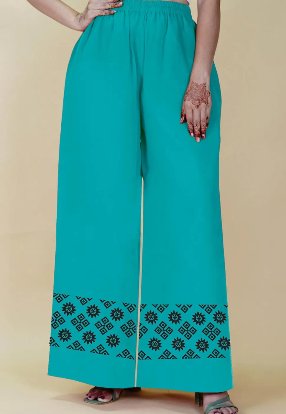 Block Printed Georgette Palazzo in Turquoise Blue