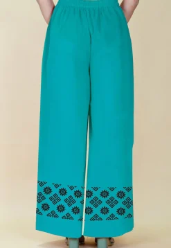 Block Printed Georgette Palazzo in Turquoise Blue