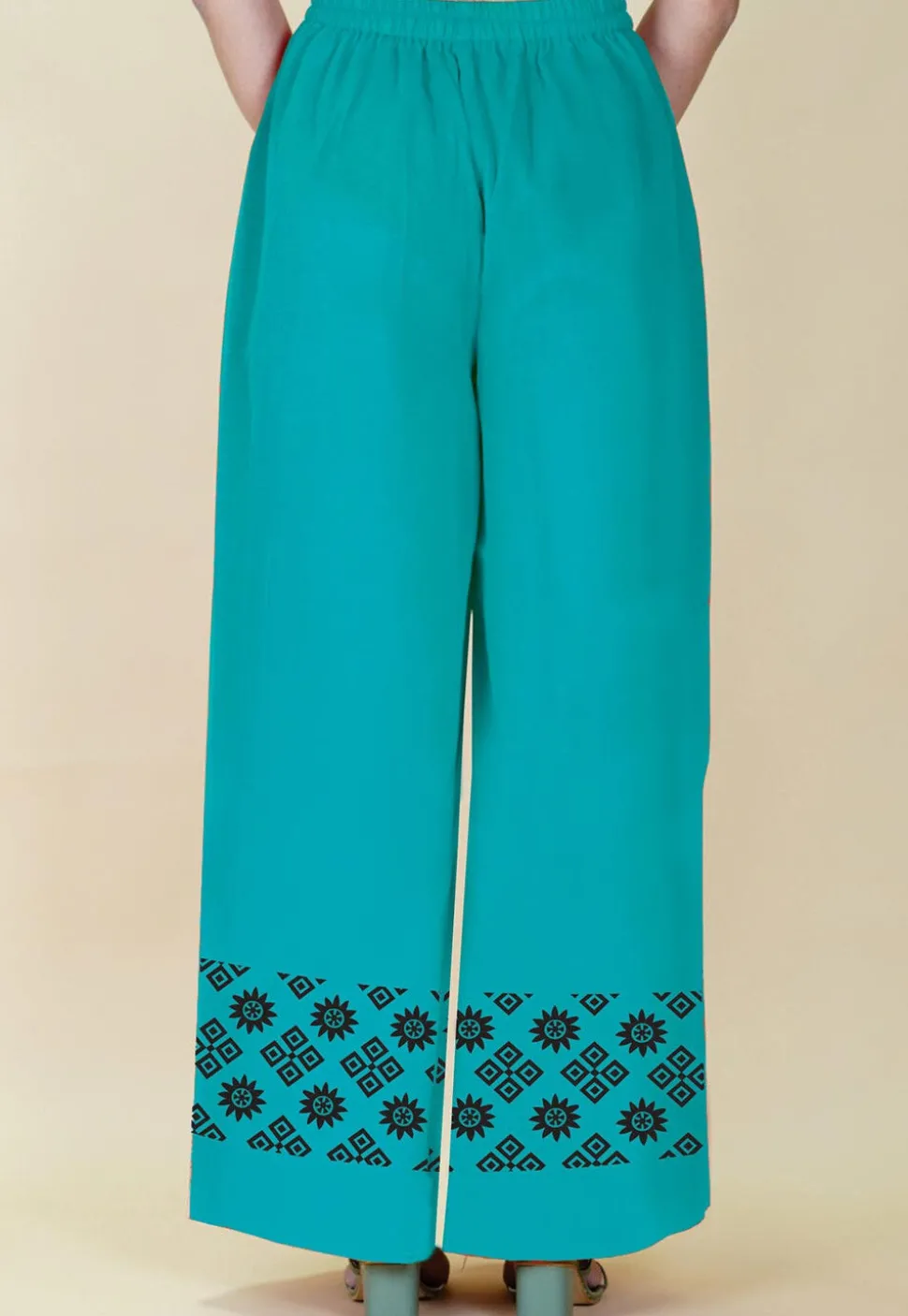 Block Printed Georgette Palazzo in Turquoise Blue