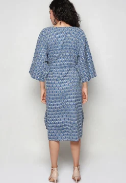 Block Printed Pure Cotton Kaftan Style Dress in Navy Blue