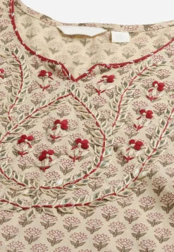 Block Printed Pure Cotton Pakistani Suit in Beige