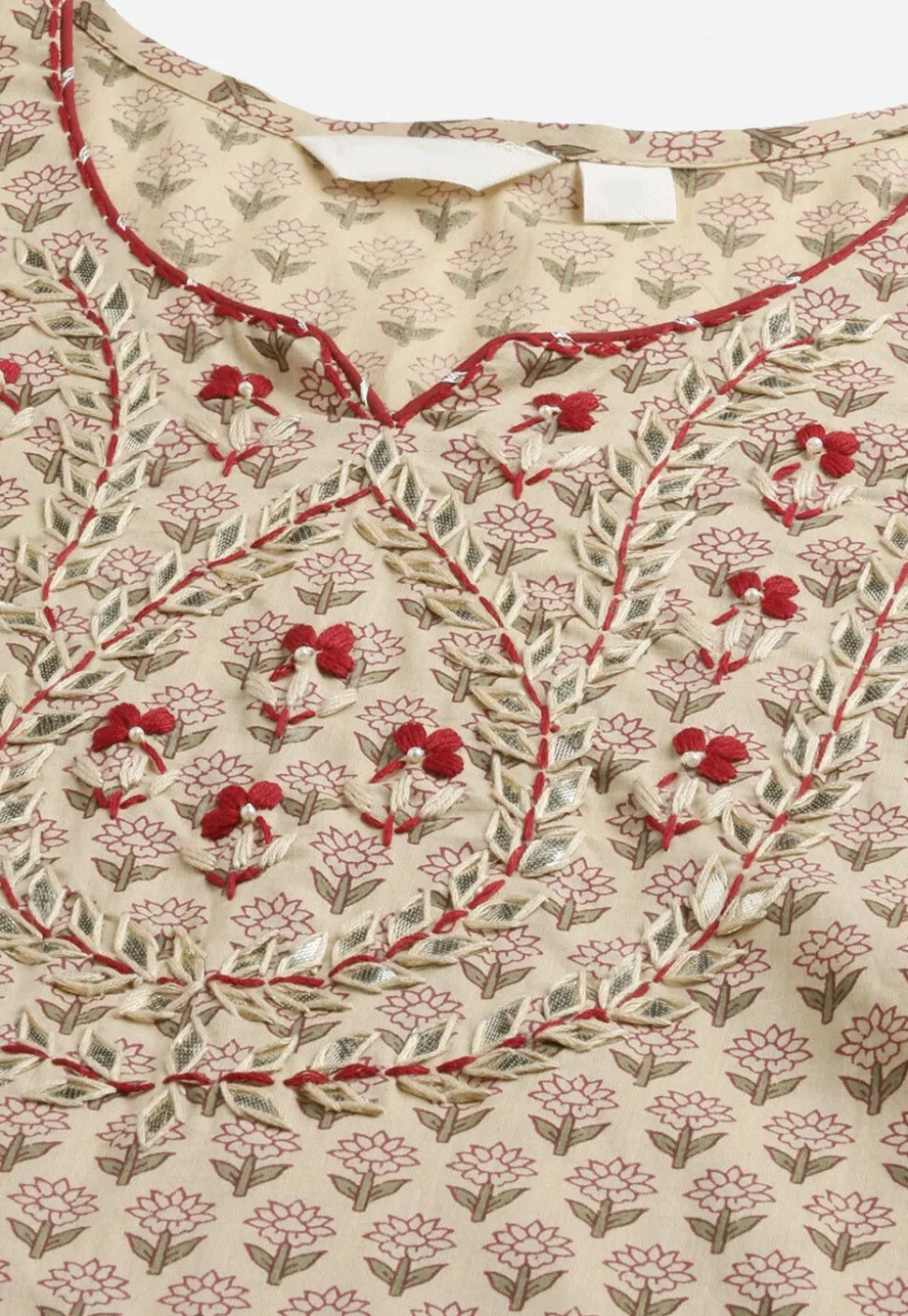 Block Printed Pure Cotton Pakistani Suit in Beige