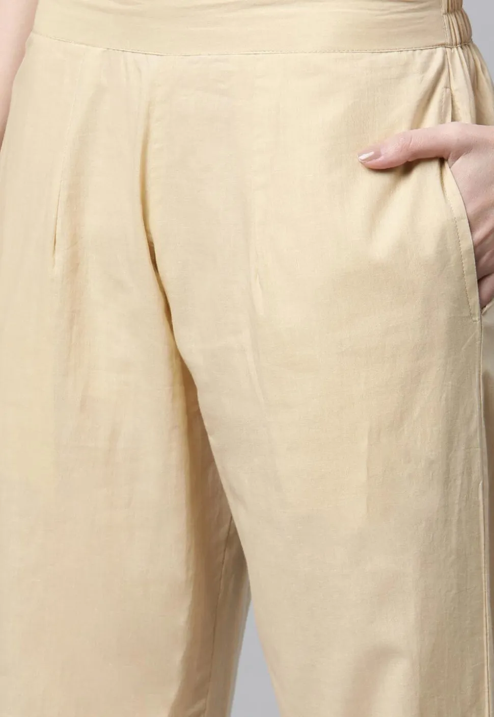 Block Printed Pure Cotton Pakistani Suit in Beige