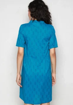 Block Printed Pure Cotton Aline Dress in Blue