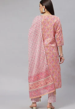 Block Printed Pure Cotton Pakistani Suit in Peach