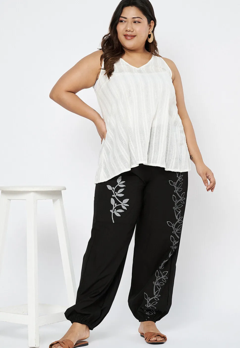 Block Printed Pure Cotton Pant in Black