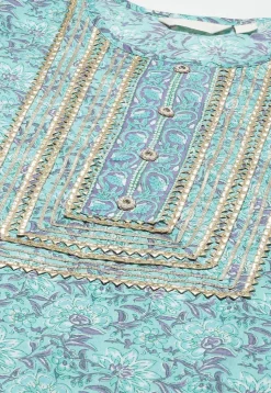 Block Printed Pure Cotton Pakistani Suit in Light Blue