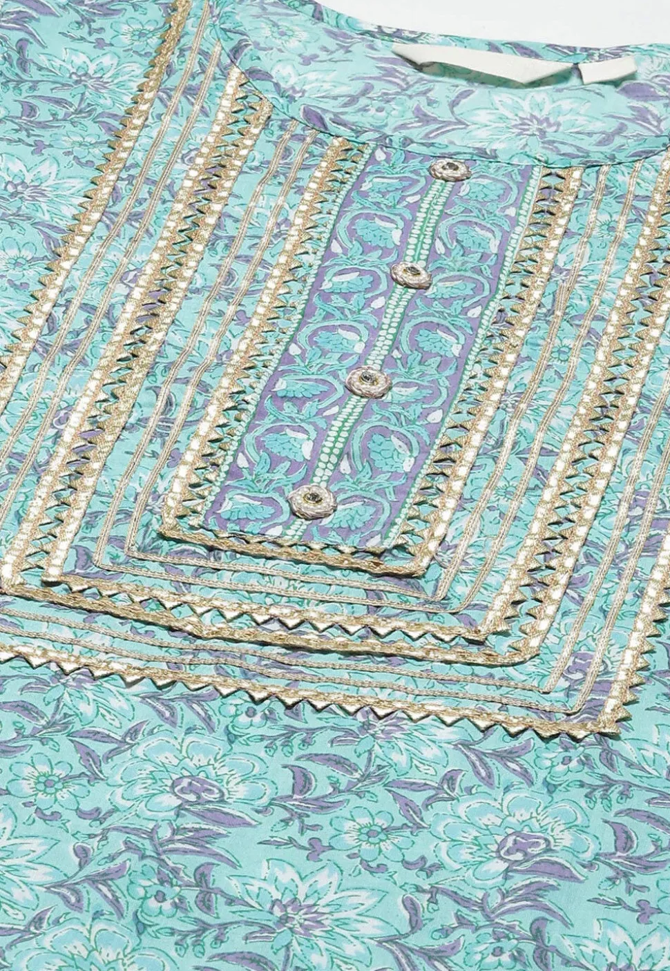 Block Printed Pure Cotton Pakistani Suit in Light Blue