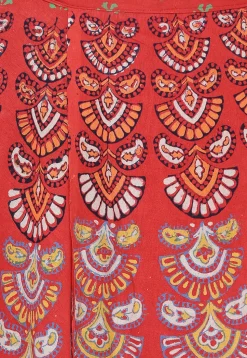 Block Printed Pure Cotton Wrap Around Skirt in Orange