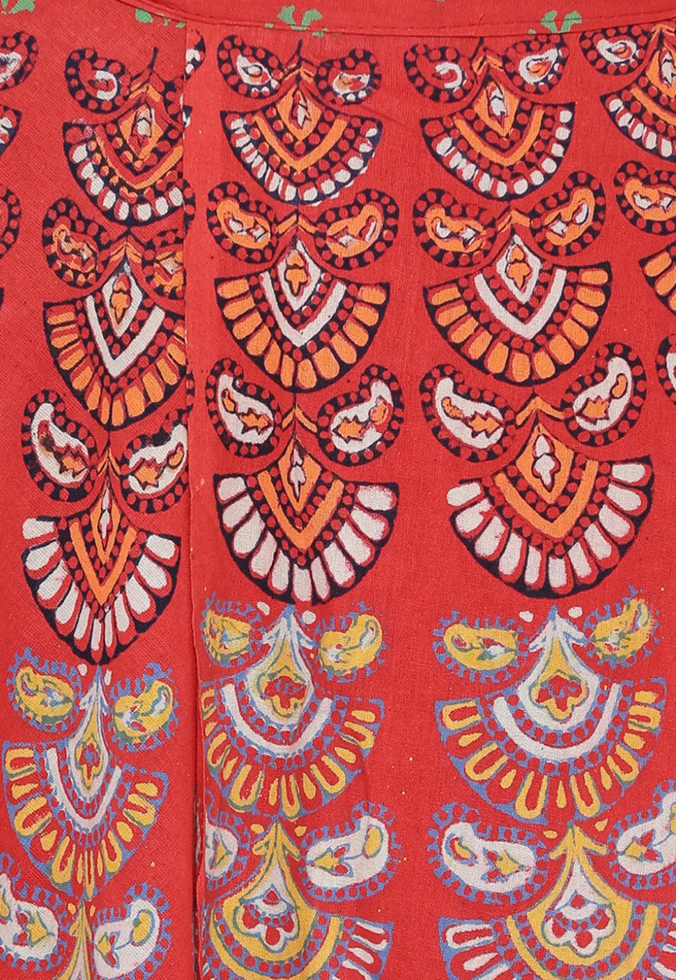 Block Printed Pure Cotton Wrap Around Skirt in Orange