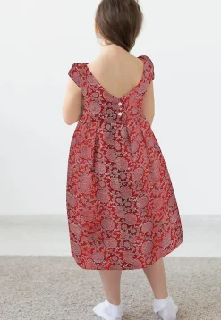 Block Printed Rayon Dress in Maroon