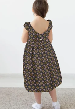Block Printed Rayon Dress in Grey