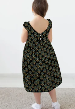 Block Printed Rayon Dress in Black