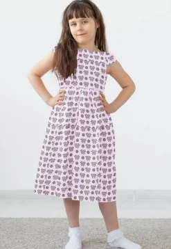 Block Printed Rayon Dress in Pink