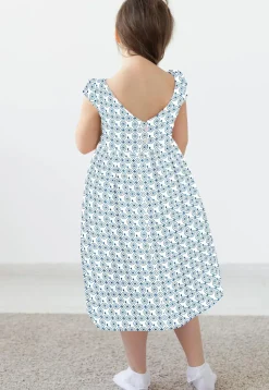 Block Printed Rayon Dress in White