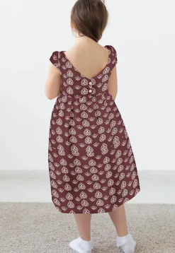 Block Printed Rayon Dress in Brown