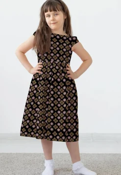 Block Printed Rayon Dress in Black