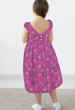 Block Printed Rayon Dress in Magenta
