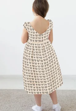 Block Printed Rayon Dress in Light Beige
