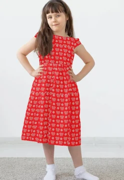 Block Printed Rayon Dress in Red