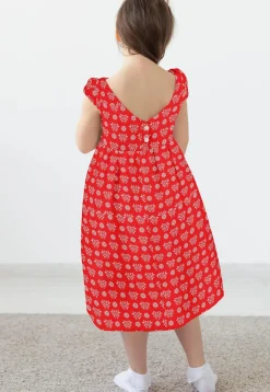 Block Printed Rayon Dress in Red