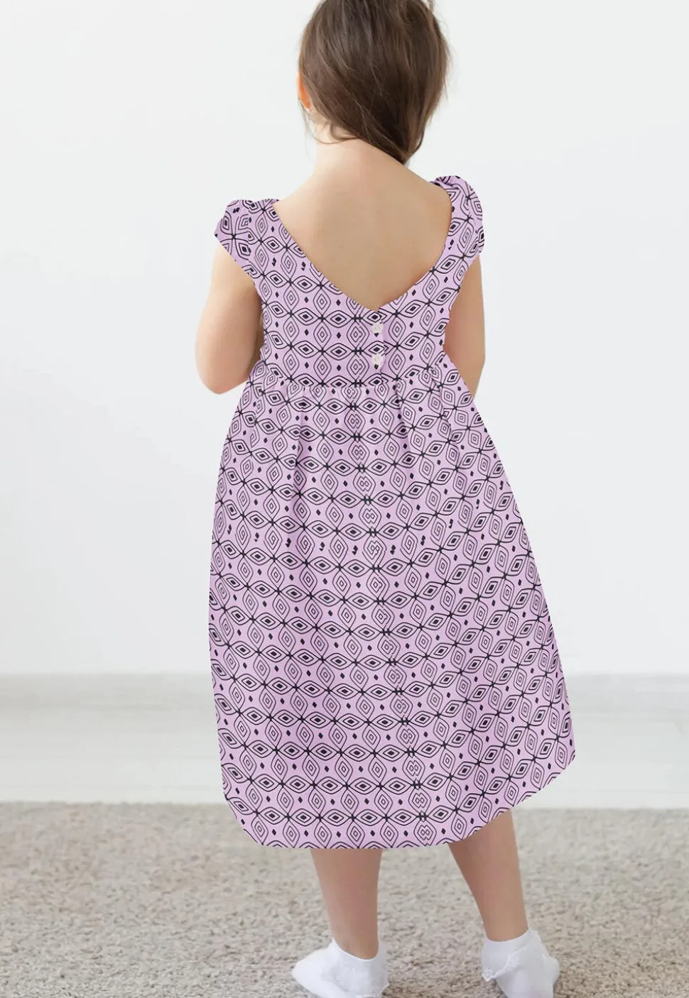 Block Printed Rayon Dress in Light Purple