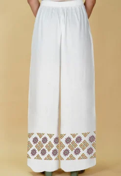 Block Printed Rayon Palazzo in Off White