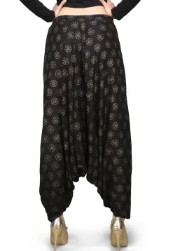 Block Printed Rayon Zouave Pant in Black