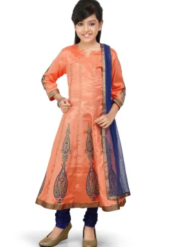 Block Printed Shantoon Anarkali Suit in Peach